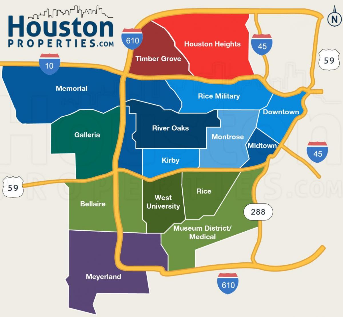 هوستون تگزاس در نقشه