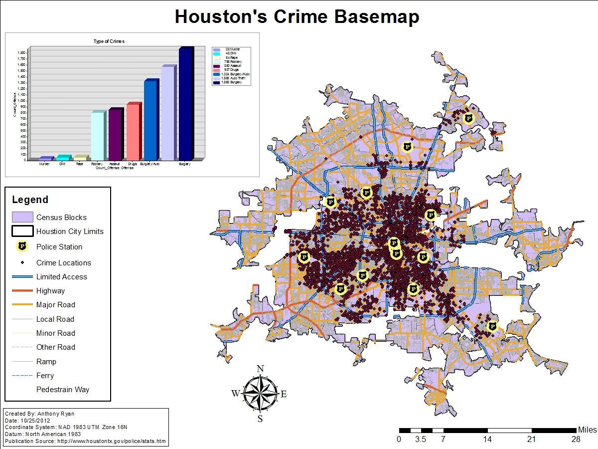 هوستون نرخ جرم و جنایت نقشه